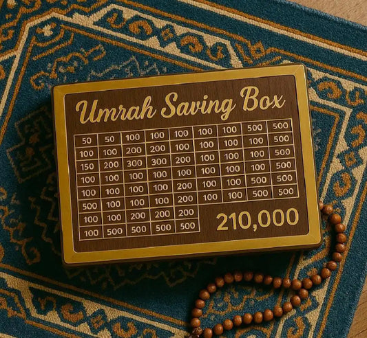 Wooden Umrah Saving Box – Premium 210,000 Goal Money Box